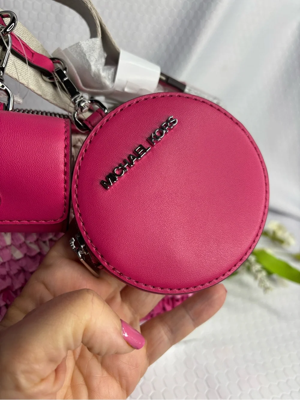 Michael Kors Pink Ombre Woven Crossbody Bag with Pink Leather Accents NWT - Picture 5 of 11
